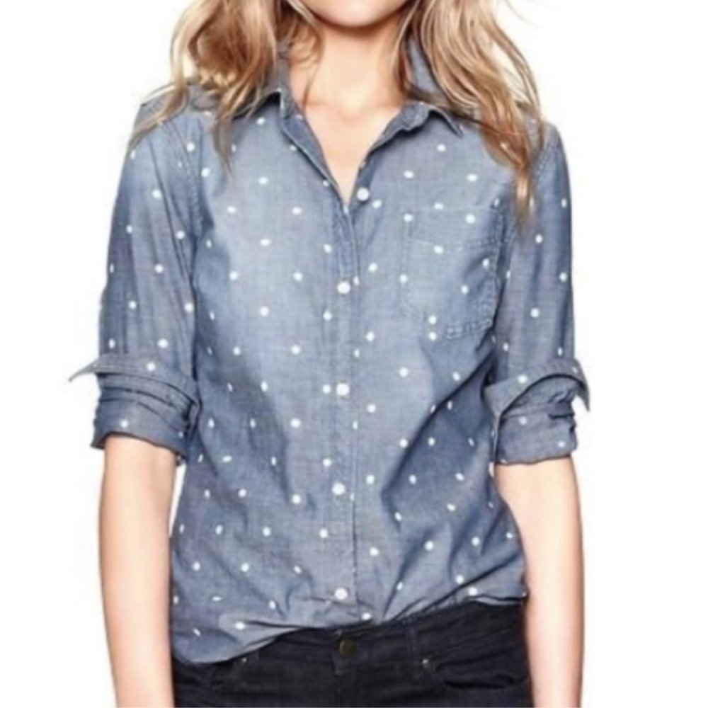 Gap Denim Chambray Polka Dot Button Down